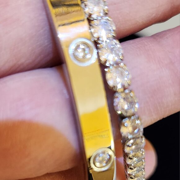 18K Gold Plated Love Friendship Bracelet With Cubic Zirconia Cuff Bangle - Picture 4 of 10